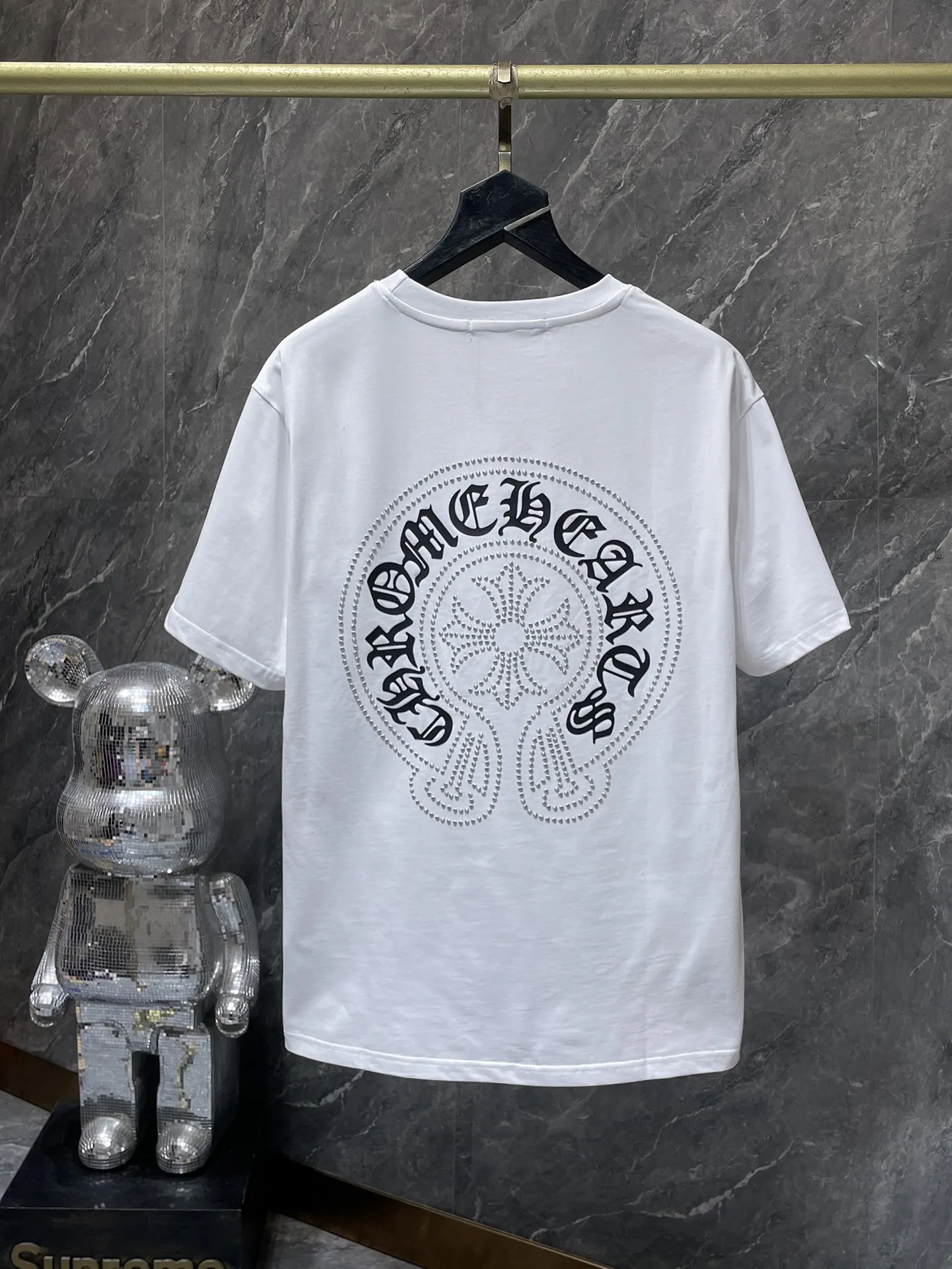 P180 New in summer Chrome Hearts 25ss High weight, environmentally friendly and high-quality top fabric 280g Chrome silicone hot diamond cross horseshoe short sleeves, counter synchronization, replica version 1:1 Recommended colors: white, black